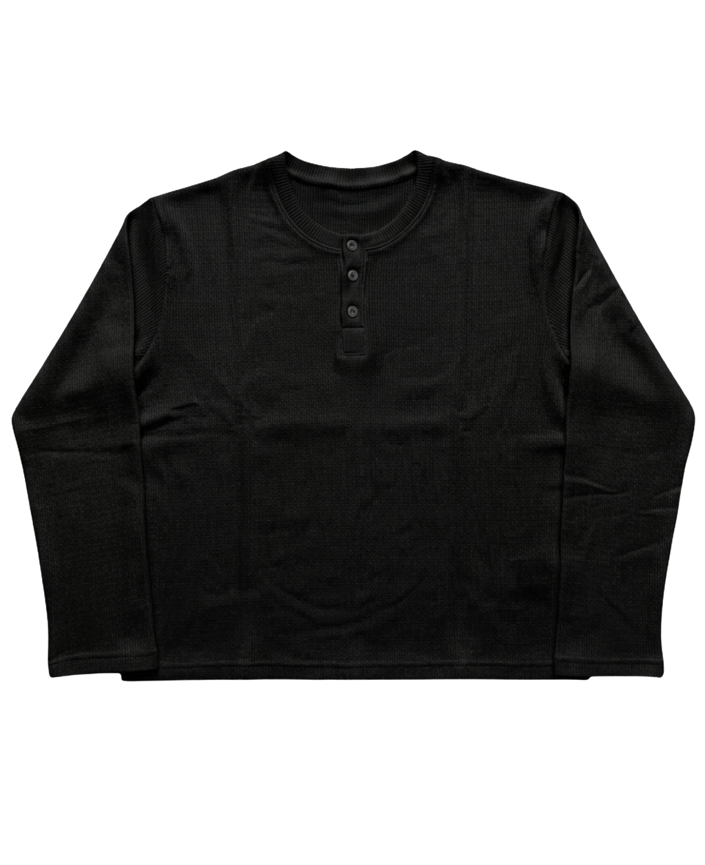 Waffle Henley — Relaxed Fit (Black)