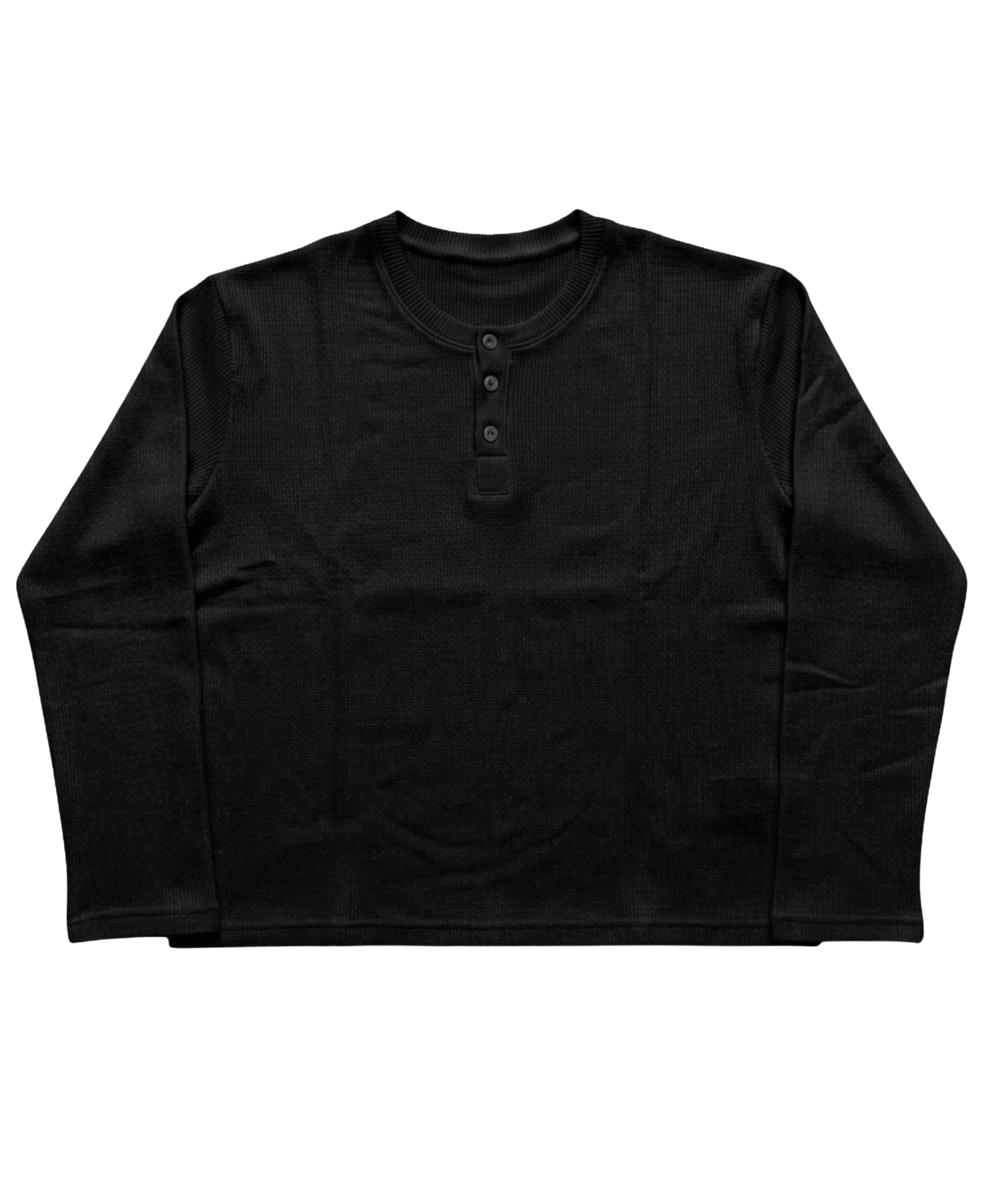 Waffle Henley — Relaxed Fit (Black)