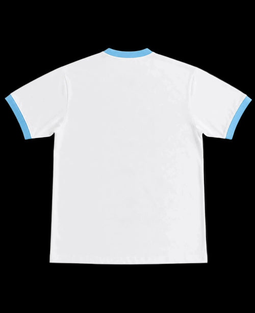 White & Sky Blue Ringer tee Back Design