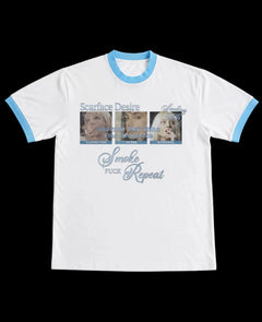 White & Sky Blue Ringer tee Front Design