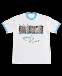 White & Sky Blue Ringer tee Front Design
