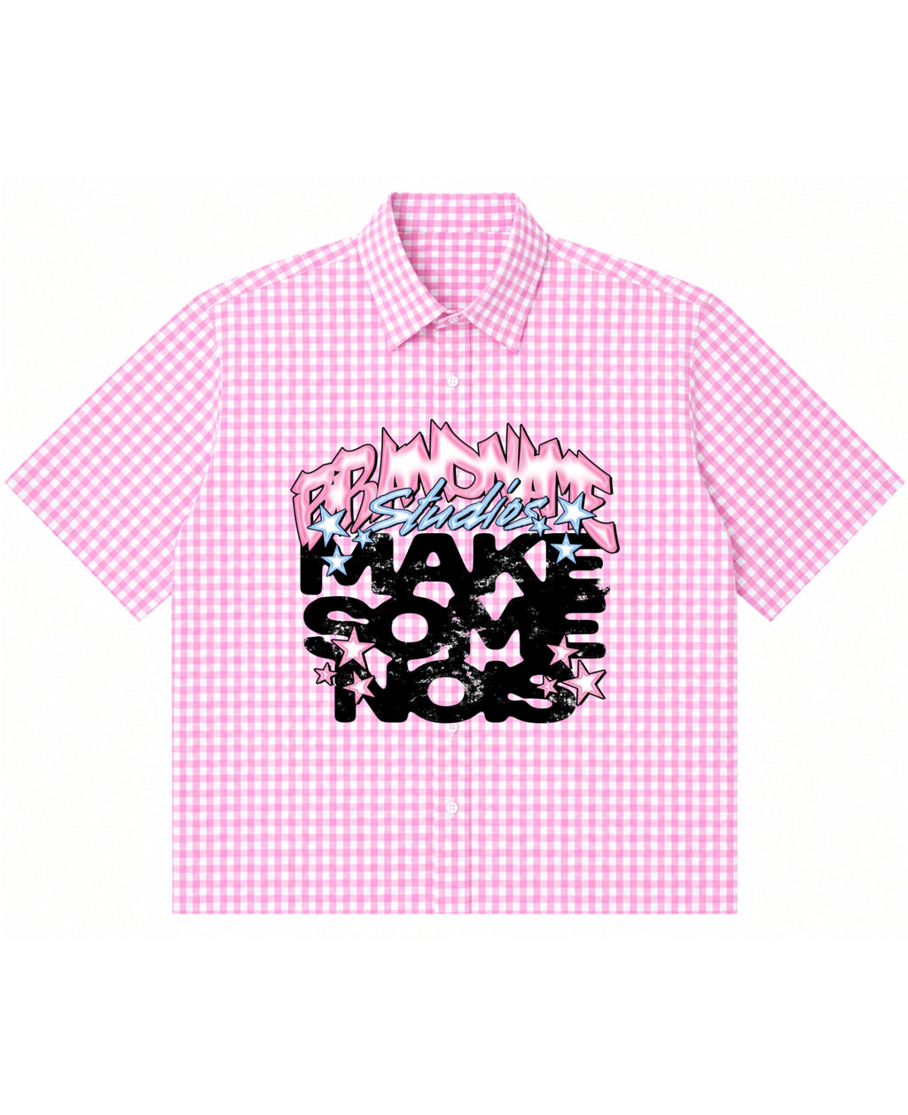 Pink Gingham Oxford Boxy Shirt Front Design