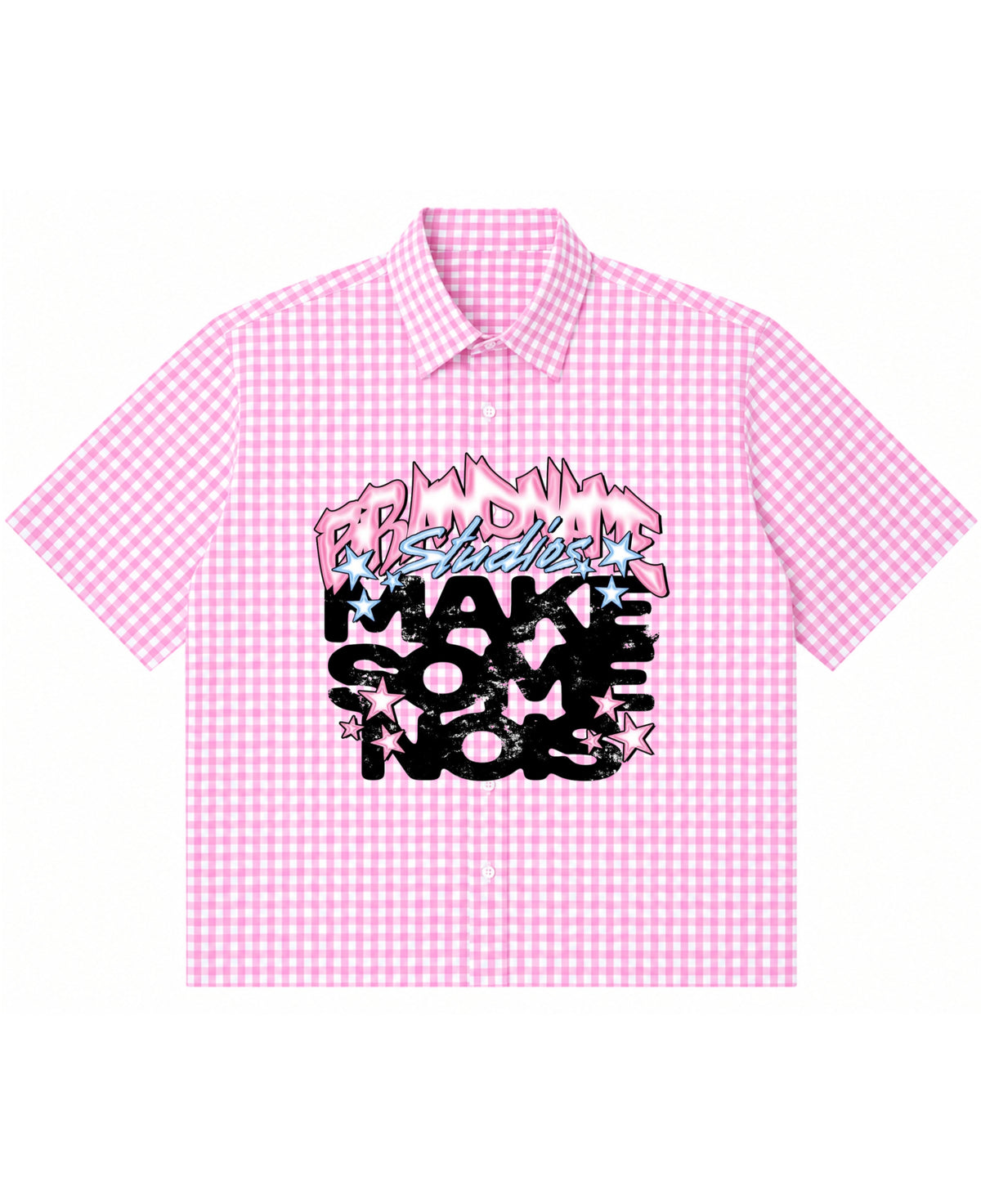 Pink Gingham Oxford Boxy Shirt Front Design
