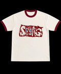Off White & Maroon Ringer tee Front Design