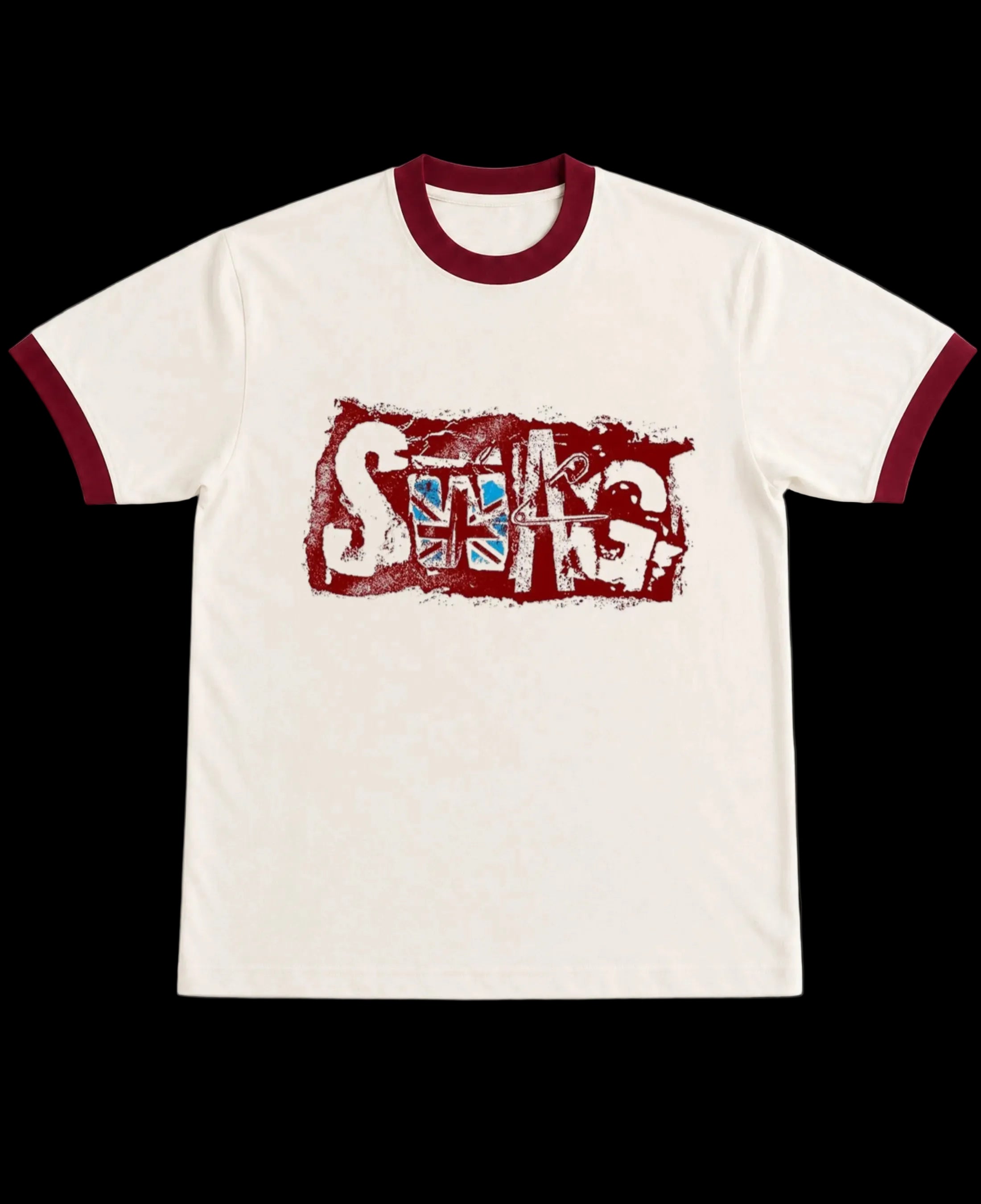 Off White & Maroon Ringer tee Front Design